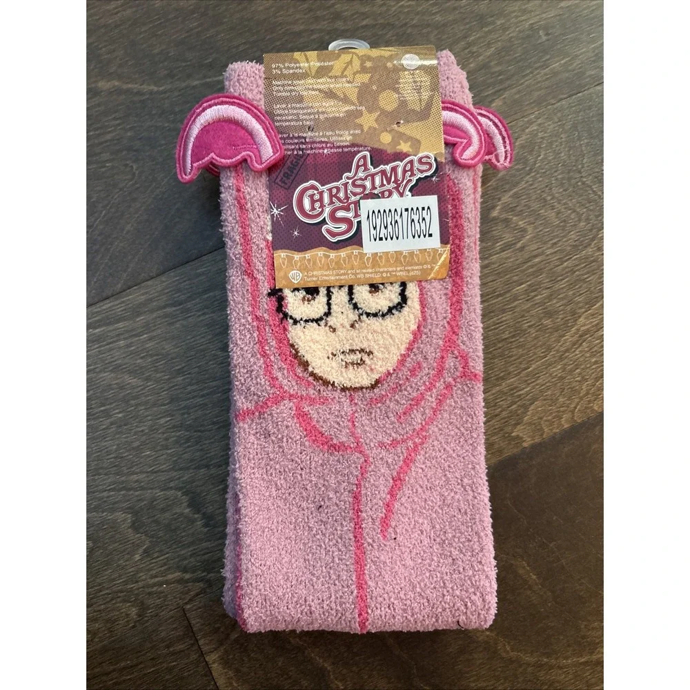 NWT A Christmas Story Fuzzy Ralphie Pink Nightmare  Crew Socks Bunny Ears 6-12